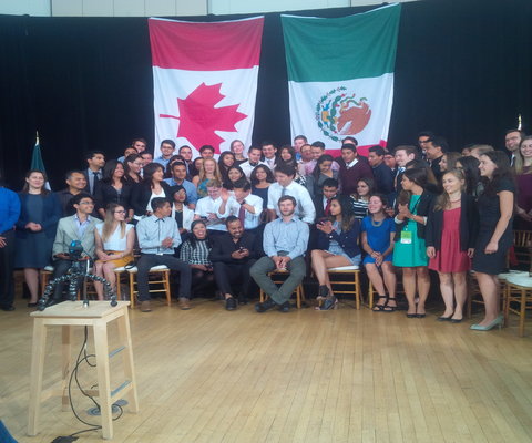 Students siting 
in Canada Mexico Student_town_hall