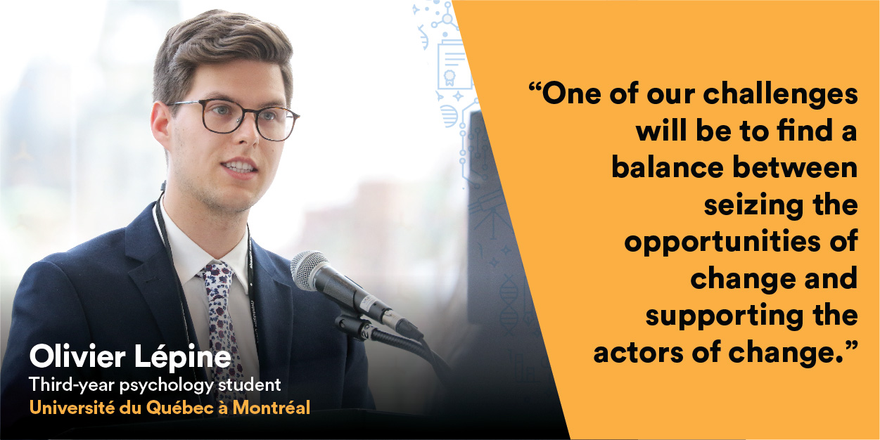 Olivier Lépine, student at UQAM, gives a speech at the Univation event.