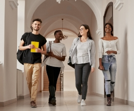 Students walking in a university gallery