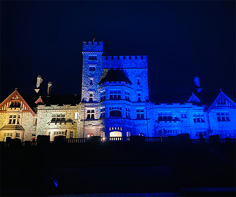 night sneery of Hatley Castle building