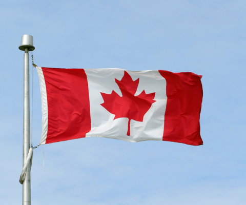 Canadian flag blowing in the wind