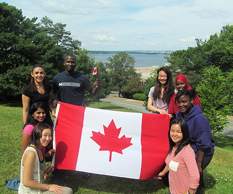 Students with Canada flag 