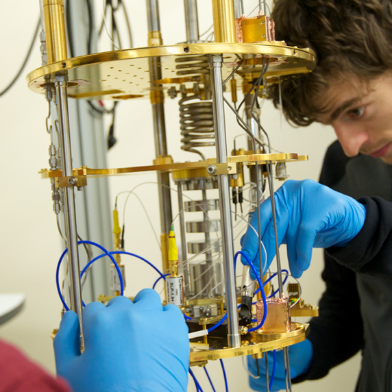 Students working in quantum signal processing lab