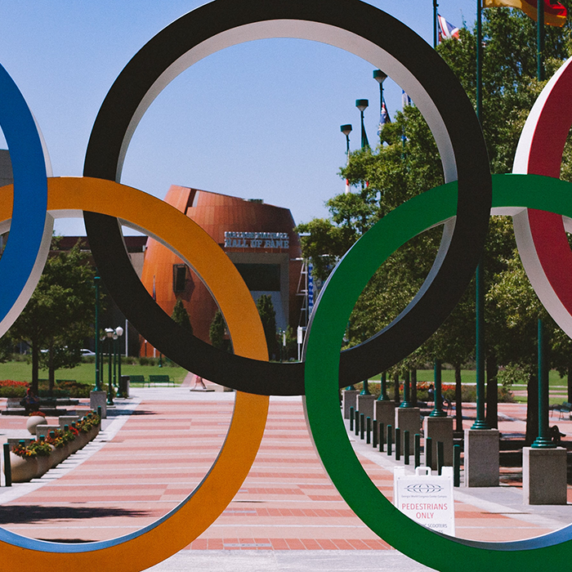 Olympic game logo sign outside