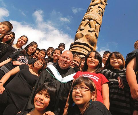 Group photo of students with teacher