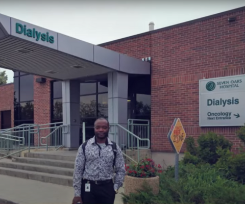 Oluwayemisi Olugboji outside Seven Oaks General Hospital in Winnipeg