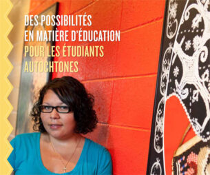 Indigenous student in front of red wall.