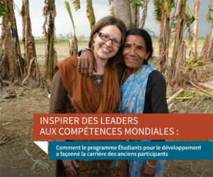 Inspiring leaders with global skills photo of two people smiling with trees behind