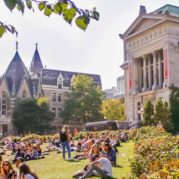 Students siting in the university garden