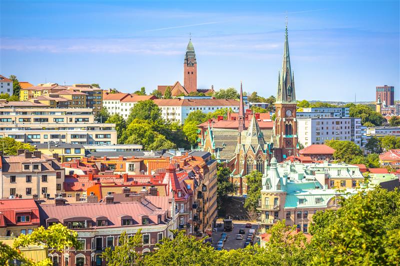 A rooftop cityscape photo of Gothenburg, Sweden