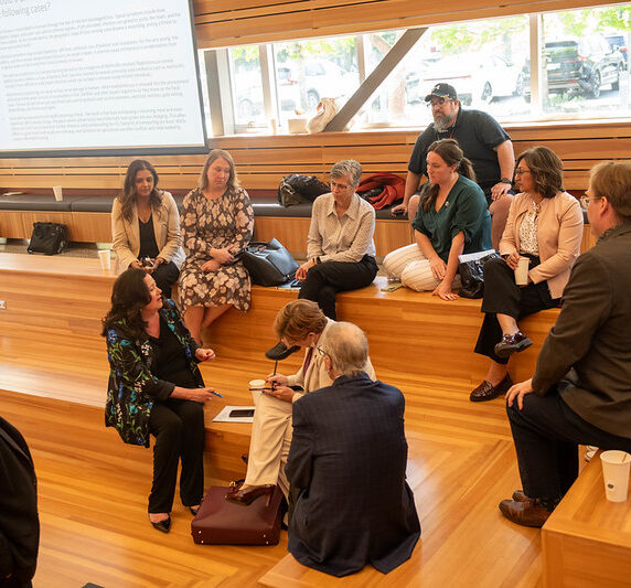 Dr. Martha Dow leads a group discussion during a changemaking session at the Gathering Place on the UFV Chilliwack campus.