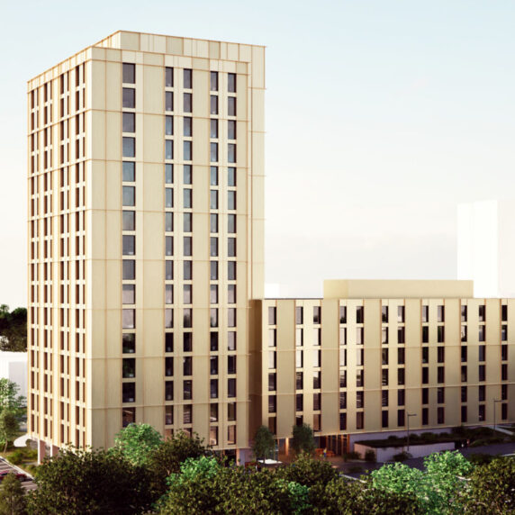 Render of the proposed residence building on the University of Victoria campus.
