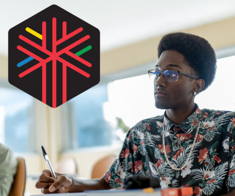 A photo of a student listening to a lecture with the BCDI 2030 logo superimposed.