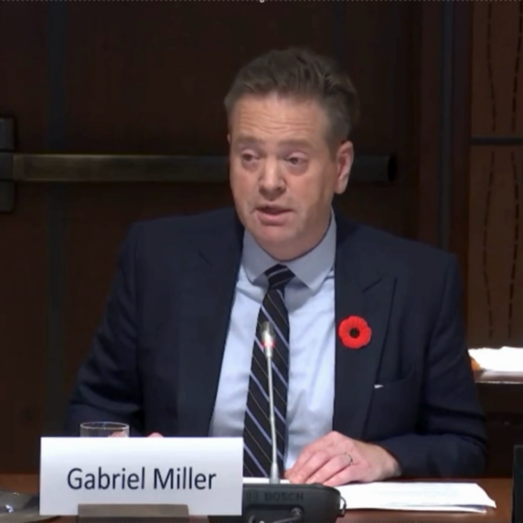 Gabriel Miller speaking to the Standing Committee on Science of Research (SRSR) on private sector investment in research and development.
